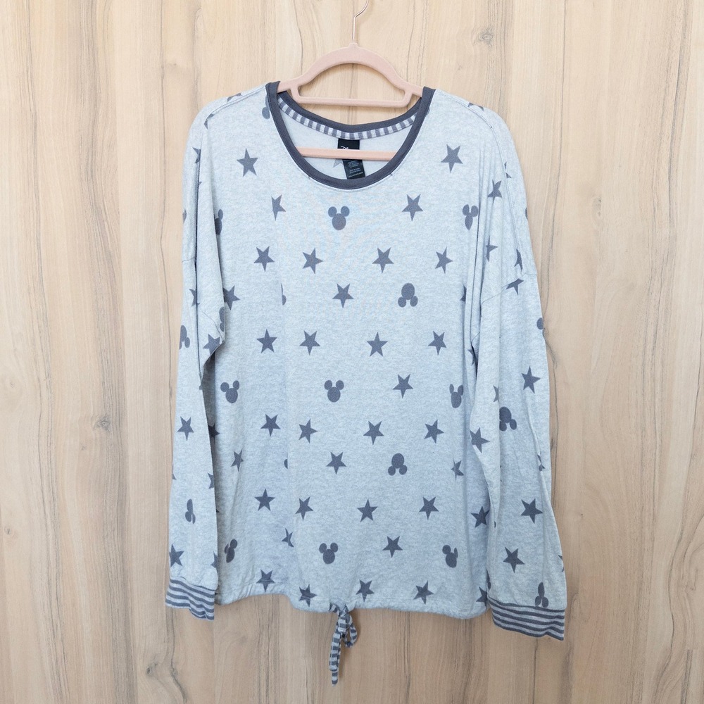 Disney Womens Pajama Set XL Gray Mickey Mouse Star Print Loungewear Comfy Soft - Picture 2 of 7